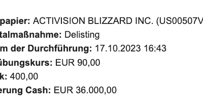 Delisting | automatischer Verkauf von Activision Blizzard Aktien