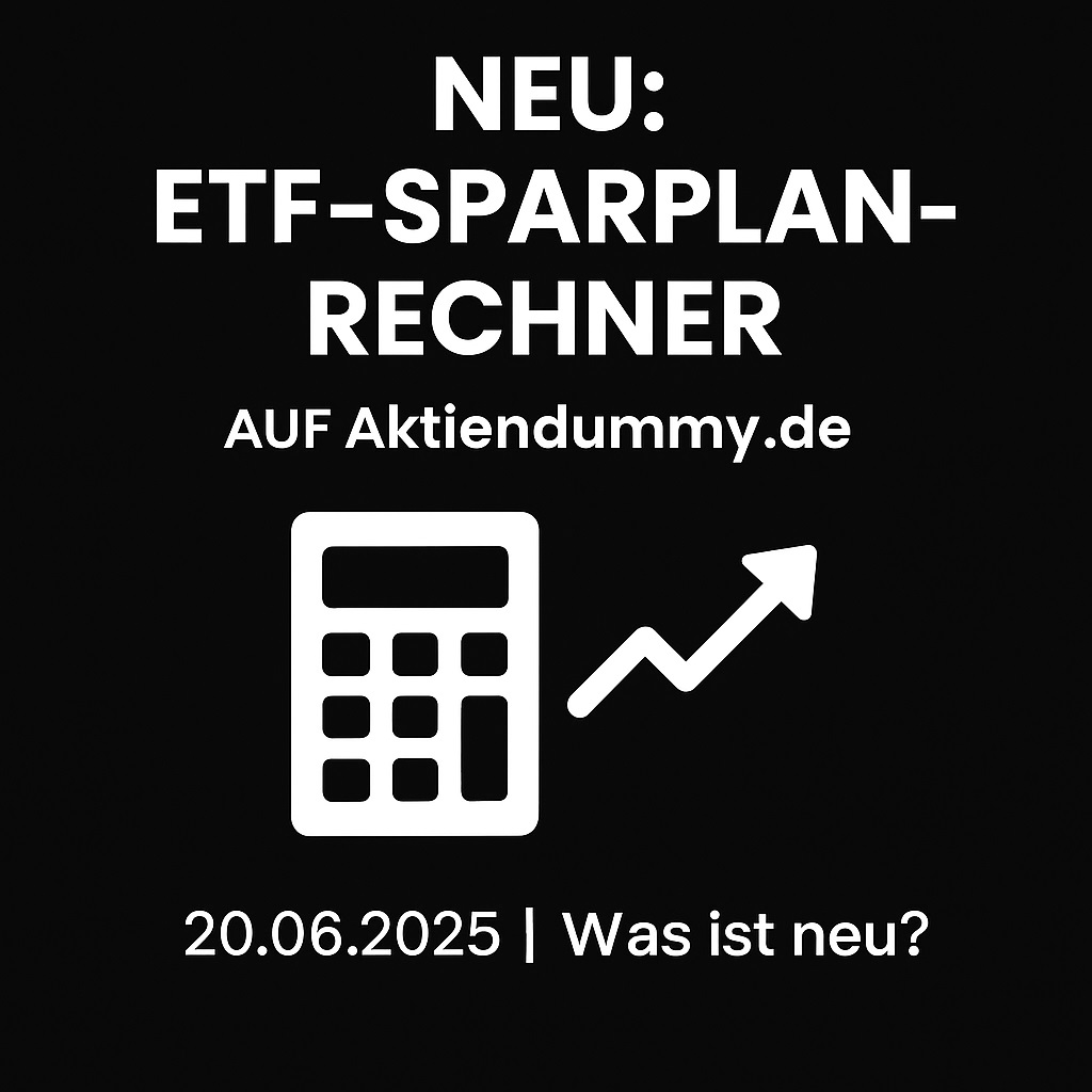 Grafik zur Vorstellung des ETF-Sparplan-Rechners auf Aktiendummy.de mit Symbol für Rechner und Aufwärtstrend